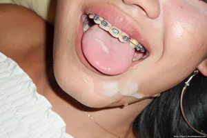 Thai damsel Song takes a jizz shot in her braces packed throat after POV screwing - 15