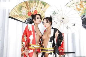 Handsome asian Mummies Annie Cruz & Asa Akira posing with fucktoys in their buttholes - 2